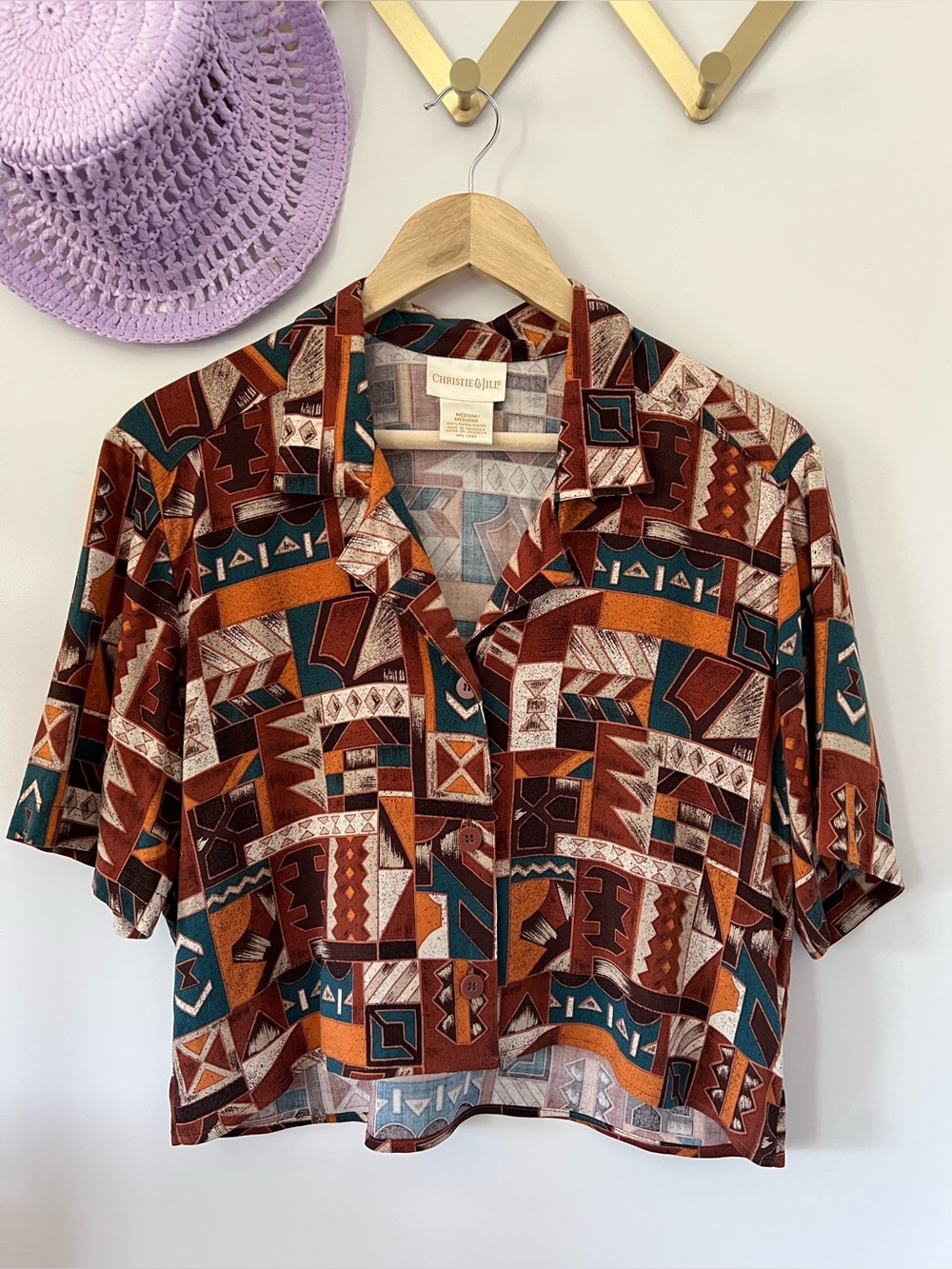Cropped Vintage Bold Patterned Top